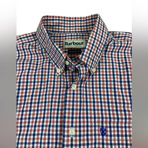 Barbour Shirt Mens XL Regular Fit Red Blue Check Plaid Button Down Shirt